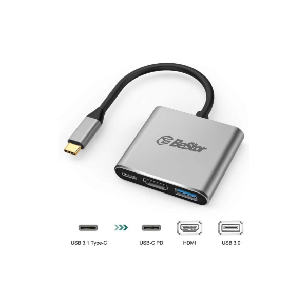 Adaptateur Hub Vidéo USB-C vers HDMI, USB 3.0 type A et USB 3.1 type-C 100W