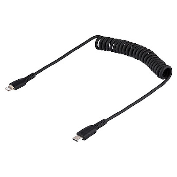 Câble adaptateur USB-C vers Lightning Noir Spiralé Résistant (1m)