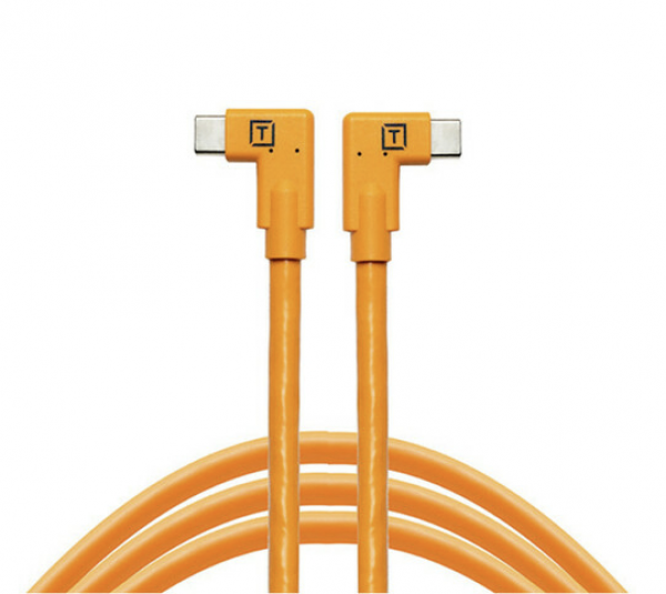 Câble TetherPro USB-C vers USB-C 4,6m Orange double coudé